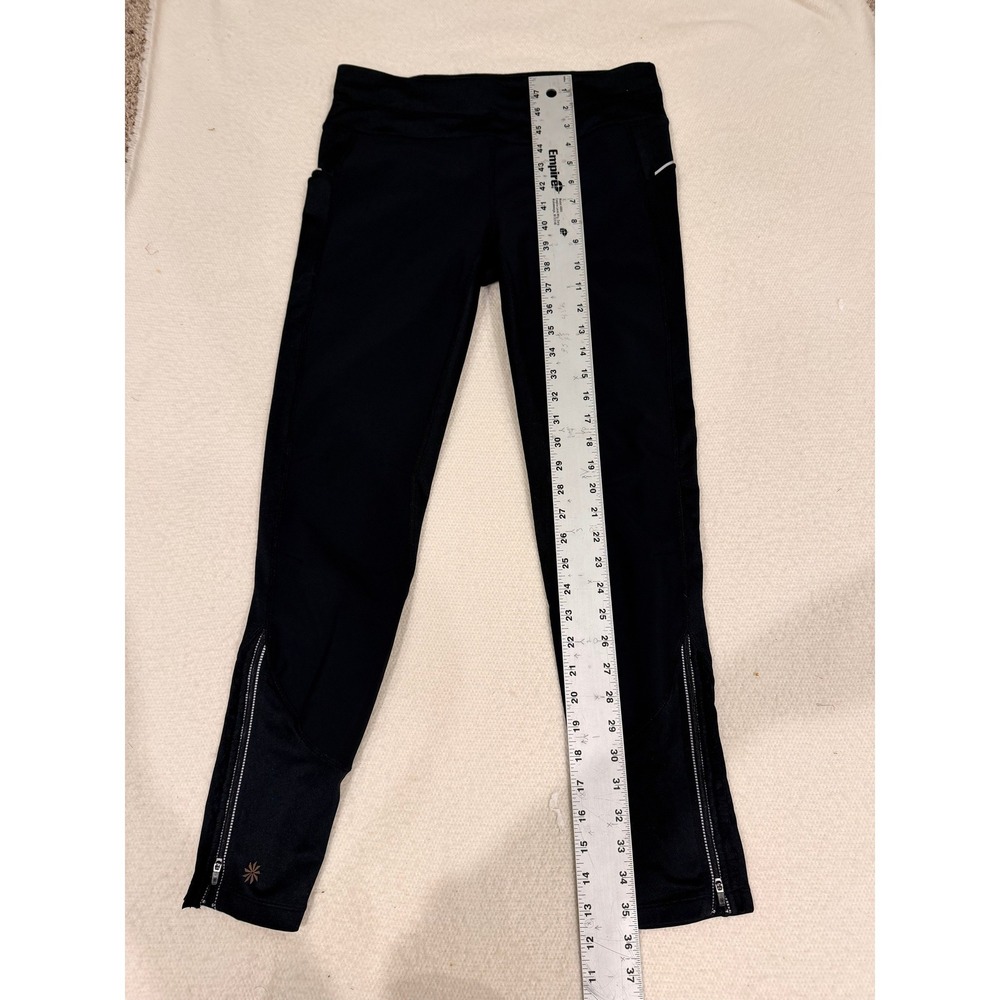 Athleta Black Running Leggings Womens Medium Reflective Zipper Ankle Pockets - Picture 7 of 7
